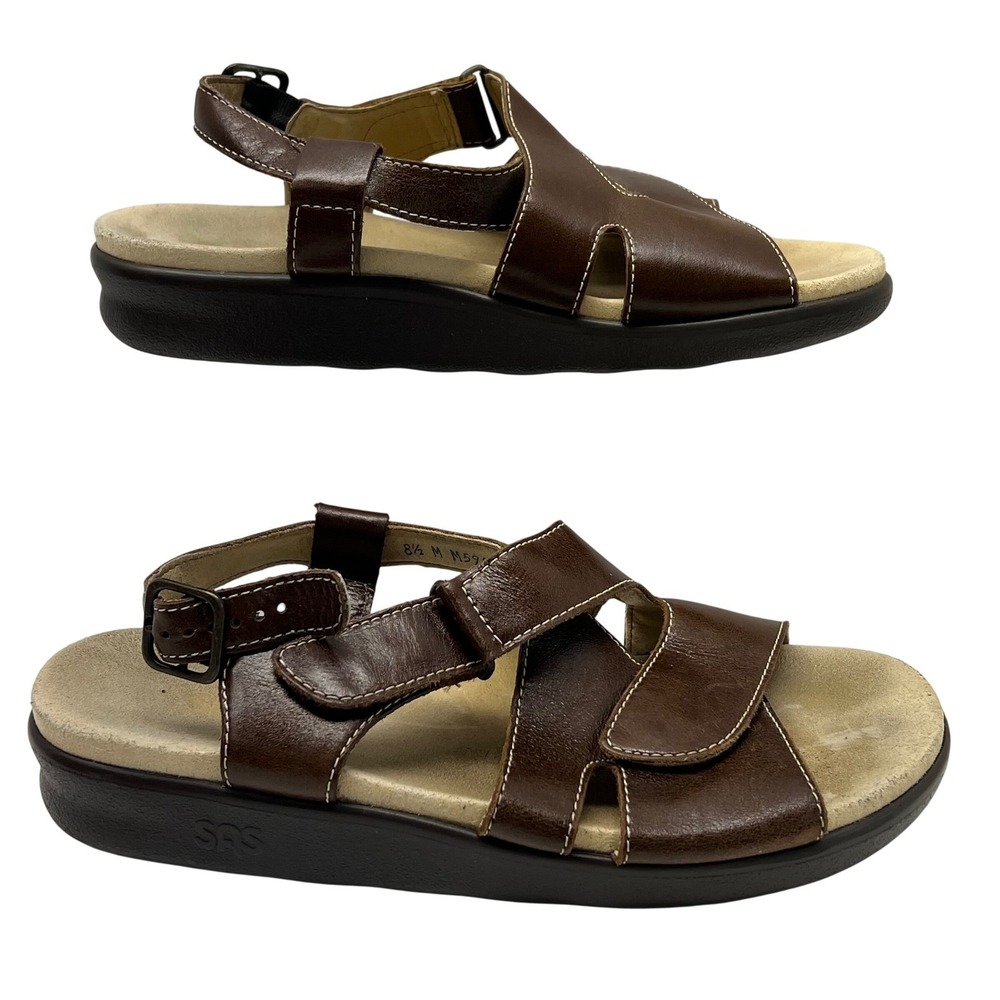 SAS Huggy‎ Cross Strap Sandal Women's Brown Leather Adjustable Strap Size 8.5 M